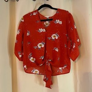 VICI Floral Spring Tie Blouse Coral Flower Shirt